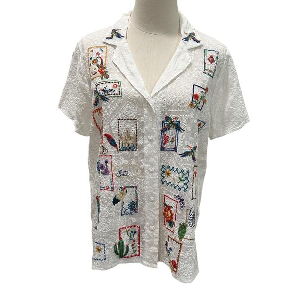 Johnny Was Cooper Embroidered Button Up Blouse - Picture 6 of 8